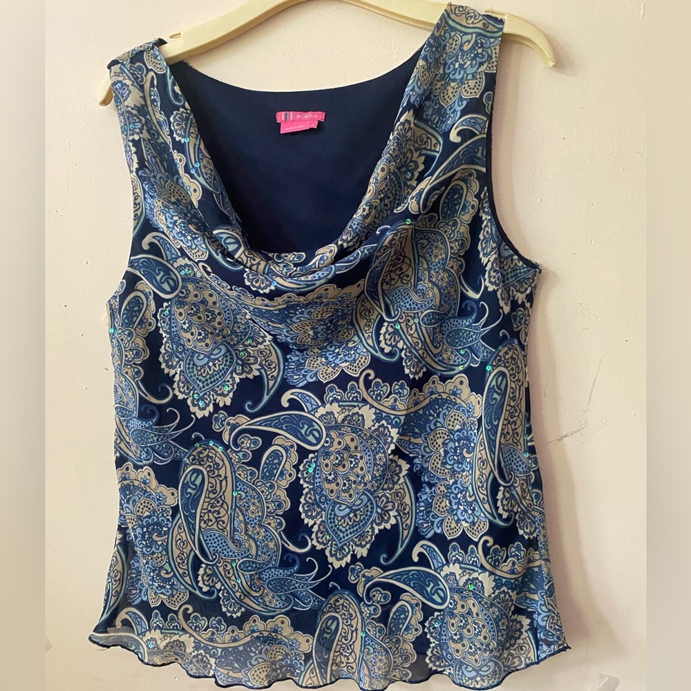 BCBGirls Blue and Cream Paisley Blouse